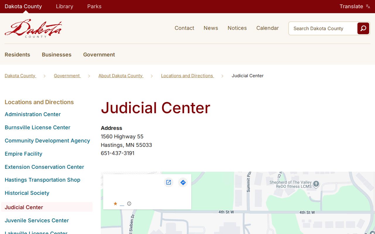 Dakota County bench warrant records courthouse location at the Judicial Center in Hastings