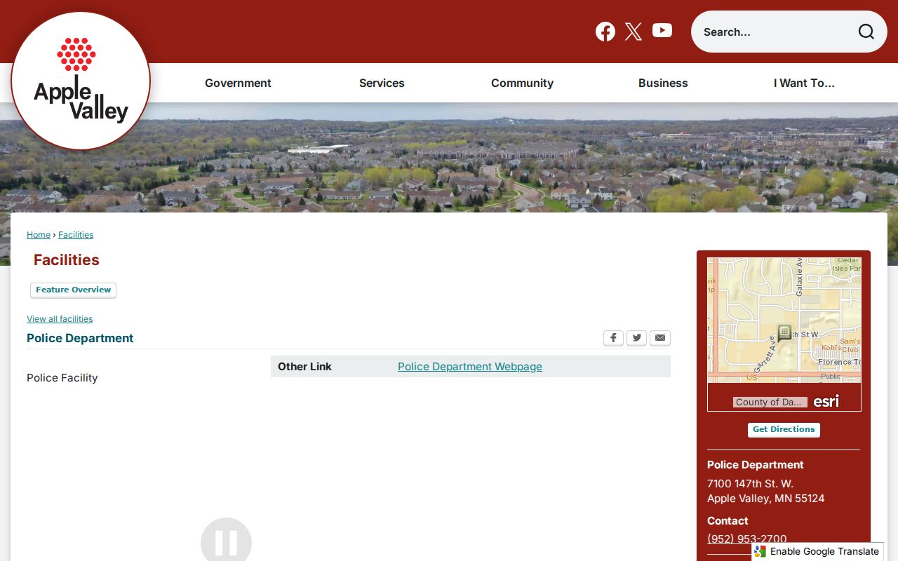 Apple Valley warrant records police services listed on the Apple Valley Municipal Center page