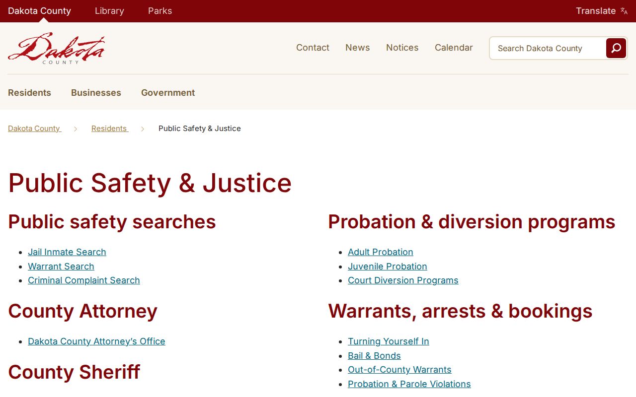 Dakota County active warrant records resources on the public safety and justice hub