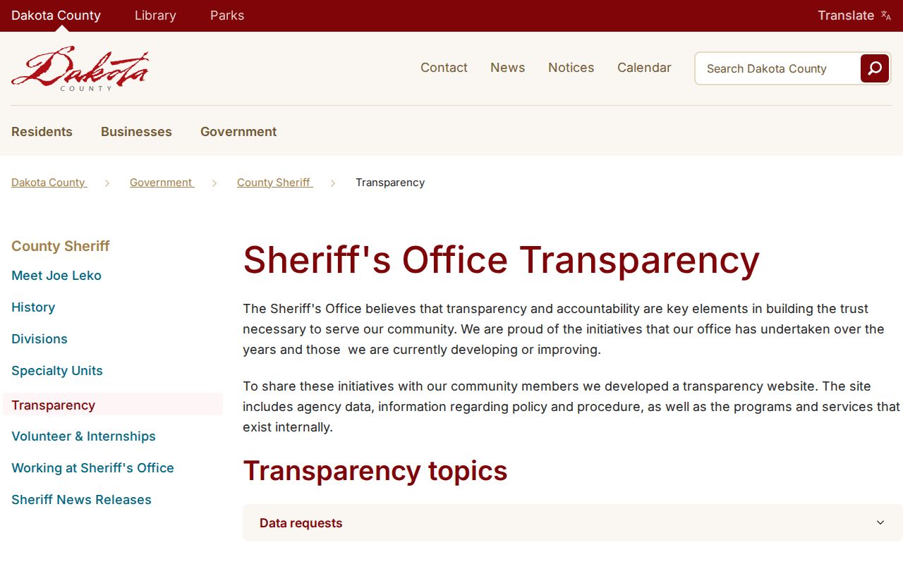 Dakota County most wanted data limits on the Sheriff's Office transparency page